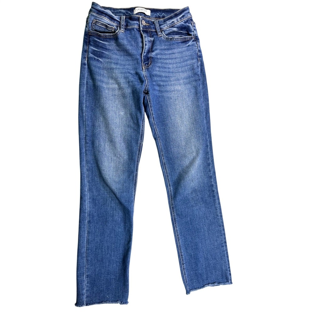 Lovervet by Vervet‎ High Rise Raw Hem Straight Jeans Medium Wash Size 7/28